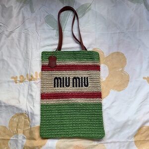 MiuMiu Green Woven Tote Bag
